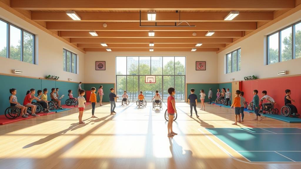 Intérieur d'un gymnase Colette Besson avec des installations modernes