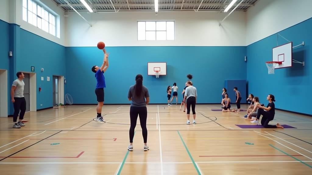 Intérieur du gymnase Renée Garilhe à Paris montrant les installations sportives