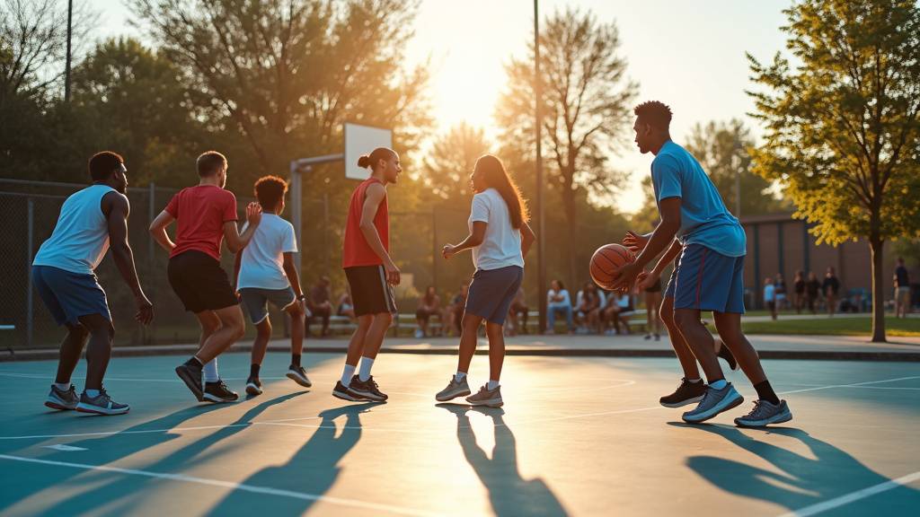 Terrain de basket extérieur à Ramonville avec joueurs en action