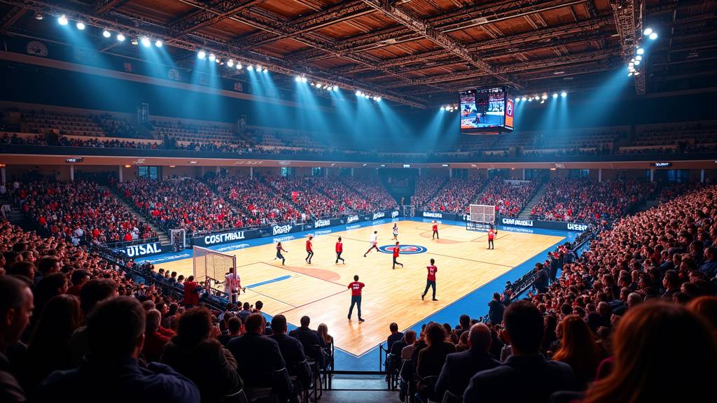 Intérieur du stade Pierre-de-Coubertin lors d'un match de handball