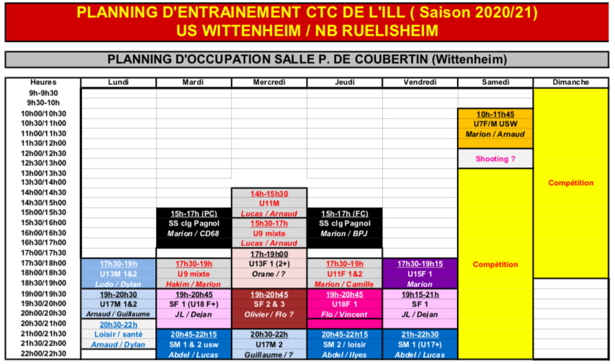 CRÉNEAUX D'ENTRAÎNEMENTS SAISON 2020/2021