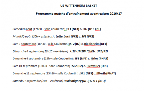 PROGRAMME DES MATCHS D'AVANT-SAISON SF1/2/3